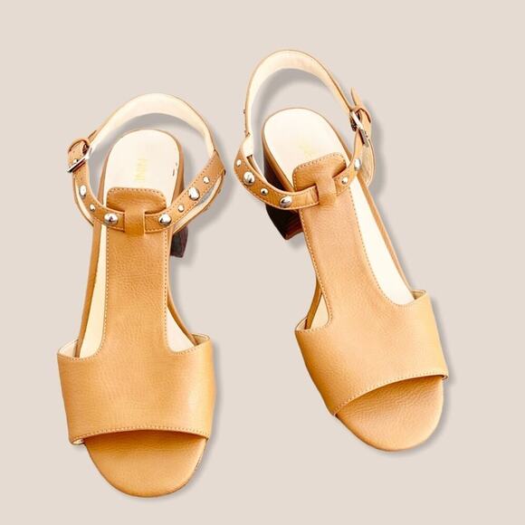 Nine West Galotie Studded Block Heel Sandals NW7 Tan Brown Size 7.5 M - Picture 2 of 14